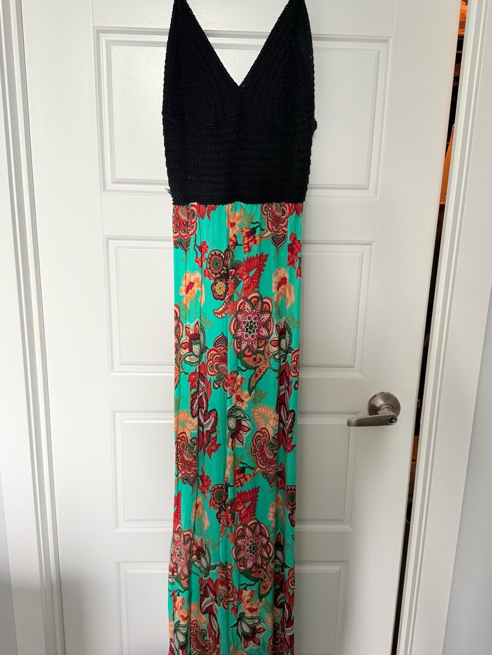 Black & Teal Floral Maxi Dress - Sleeveless V-Neck